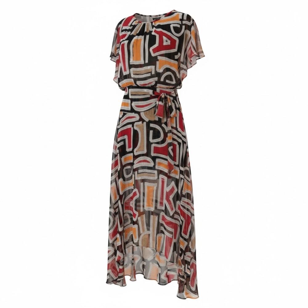 Karl Lagerfeld Paris Multicolor High-How Flutter Sleeve Dress Size 4 - NWT - Picture 1 of 9